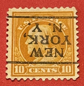 NEW YORK N.Y. PRECANCEL TYPE L-5E INVER ERROR 10C 1912-1919 YELLOW FRANKLIN CL42 - Picture 1 of 2