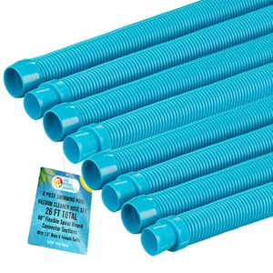 8pc Swimming Pool Vacuum Cleaner Hose Set, Teal 40" Flexible Sections, 1.5" Cuff - Picture 1 of 5