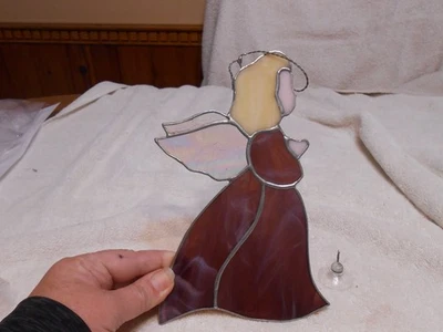 ручной работы рождественский витраж suncatcher фиолетовый ангел 8 в высоту - Изображение 1 из 4