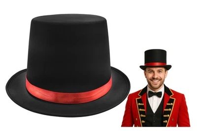 Sombrero de copa negro con banda roja villancico muñeco de nieve maestro de anillos sombrerero loco disfraz de barón Foto 1 de 4