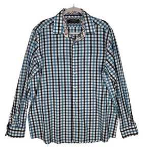 Coogi Classic Check Plaid Button Up Shirt Mens XL 17.5 34/35 Floral French Cuff - Picture 1 of 15