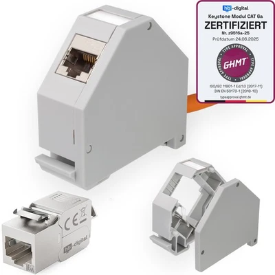 Keystone Modul Jacks Cat.6A 6 a 5e Halterung Hutschienenadapter für RJ45 LAN STP - Bild 1 von 4