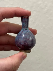 Chinesische antike Porzellan Vase Qing Dynastie 19. Jahrhundert Jun Ware Miniatur - Bild 1 von 15