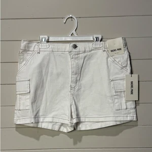 NWT Rachel Paige Women's White Cargo Denim Shorts with Contrast Stitching Medium - Picture 1 of 6