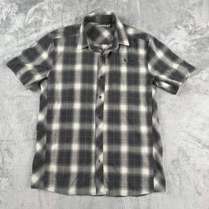 Icebreaker Shirt Mens Medium Gray Black Plaid Merino Wool Short Sleeve Button Up - Picture 1 of 16
