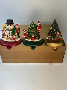 VTG Cast Iron Christmas Stocking Holders Set Of 3 Elves &Snowman, Elves & Tree - Picture 1 of 16