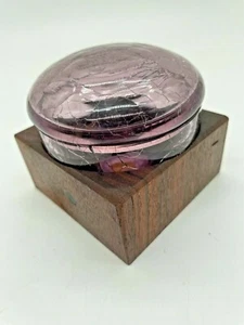 IRICE I W Rice Amethyst Crackle Glass Covered Vanity Dish Wooden Holder "As Is" - Picture 1 of 6