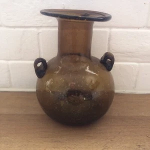 Pier 1 Hand Blown Glass Vase with Bubbles Amber Two Handles 5.5”T 2.5”W Egypt - Picture 1 of 1