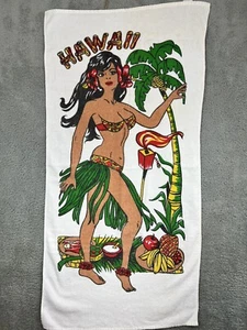 Vtg Hawaii Hula Girl Dancer Beach Towel Luau 1980s-1990s Souvenir 26”x54” Bath - Picture 1 of 23