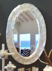 24"x30" Crystal Selenite Stone Mirror Frame Handmade Bathroom Vanity Top Decors - Picture 1 of 8