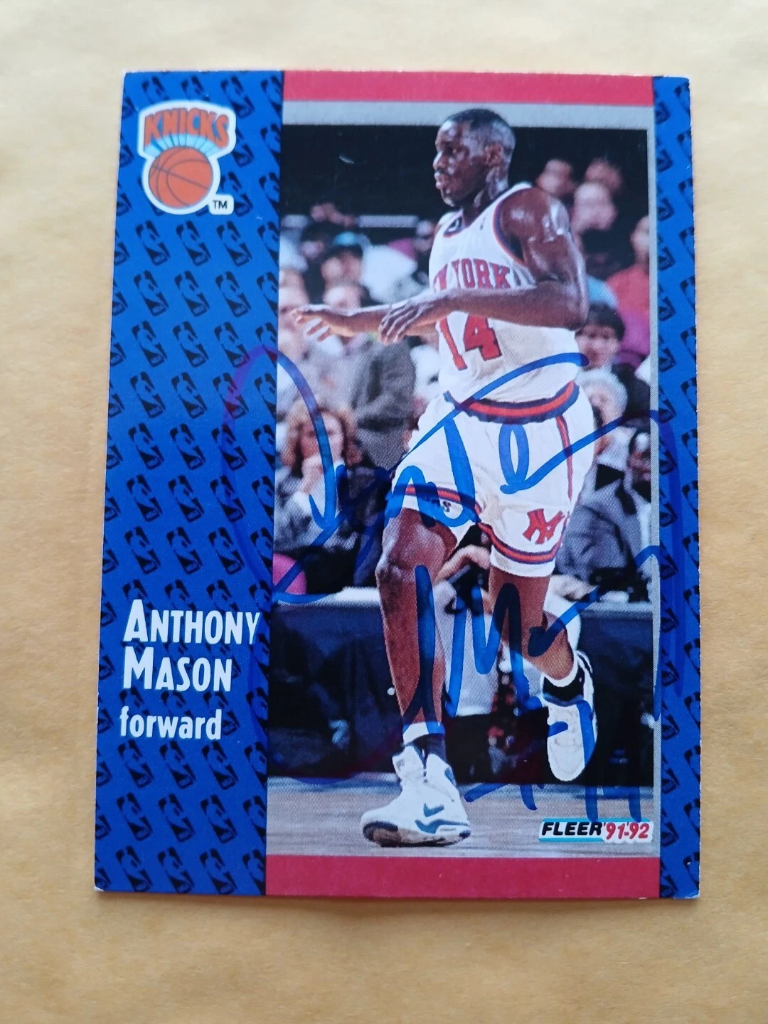 ANTHONY MASON - 1991-92 FLEER #326 SIGNED BASKETBALL CARD - NEW YORK KNICKS