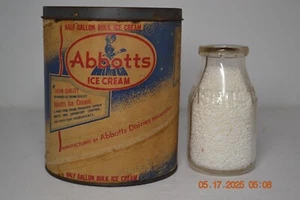 2 Early Abbotts Advertising 1/2 Gallon #5 Ice Cream Container & Pint Milk Bottle - Picture 1 of 13