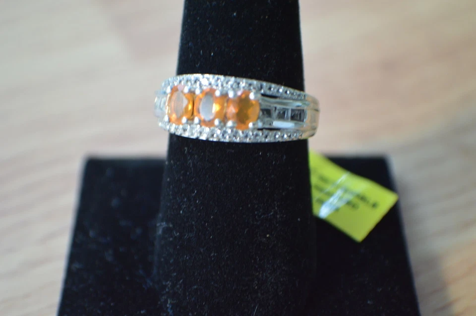 1.60ct Mexican Fire Opal / Topaz Ring Platinum over Sterling Silver Size 7 - Image 1 of 4