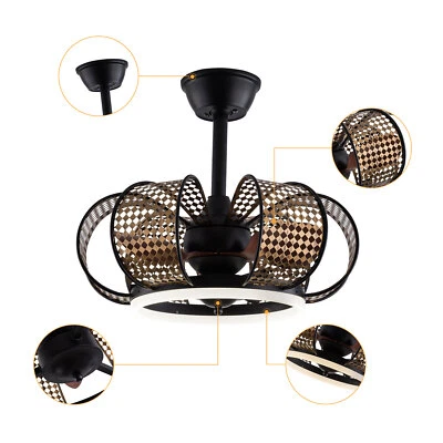 Flower shaped Vintage LED Chandelier Ceiling Fan Lamp 19Inch With Remote Control - Image 1 of 4