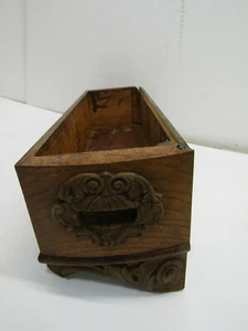 B OLD CAST IRON TREDDLE SEWING MACHINE DIAMOND WOOD LEFT DRAWER PART  - Picture 1 of 4