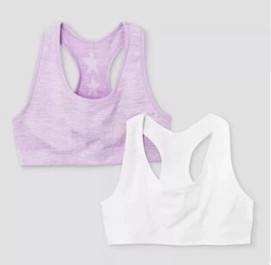 New Cat & Jack Girls' Purple & White 2 Pack Stars Sports Bra Size M - Picture 1 of 6