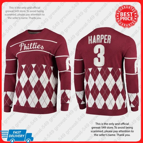 Bryce Harper #3 Philadelphia Phillies 2023-24Christmas Ugly Sweater Print Unisex Cover