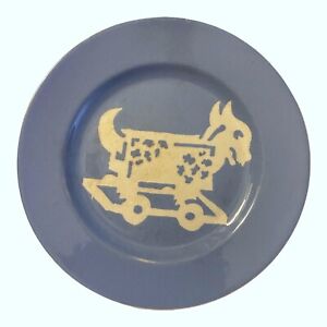 Vintage 1940's Harker Pottery Blue Cameoware Dog Wagon 7" Childs Snack Plate