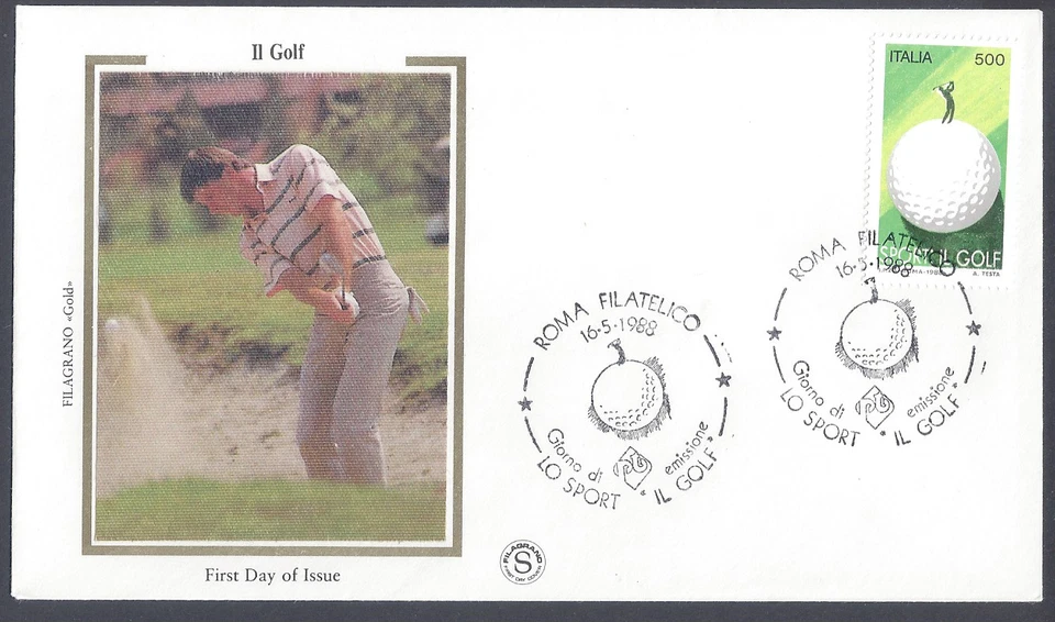 ITALY: First Day of Issue, silk cachet for Golf, May 16, 1988 (Sc 1741). - Image 1 of 1