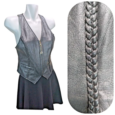 Chaleco de moto de cuero Gallery para mujer talla 10 cuero negro sin mangas cremallera completa Foto 1 de 4