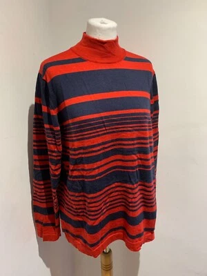 David Nieper merino wool jumper 20 VGC mock neck red blue striped - Image 1 of 4