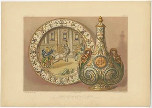Antique Print of an Urbino Ceramic Plate and Bottle - Picture 1 of 1