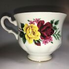 Vntg Queen Anne Bone China Tea Cup Yellow Red Roses, Pattern #8630 H670 Footed