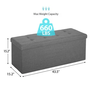 43" Folding Fabric Ottoman Storage Bench Toy Chest Box Footrest Stool Light Grey - Picture 1 of 24