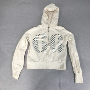 Vintage Blank Womens Hoodie Jacket Size S White Zip-Up Pockets Y2K