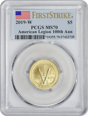 2019-W American Legion 100th Anniversary $5 Gold MS70 First Strike PCGS Cover