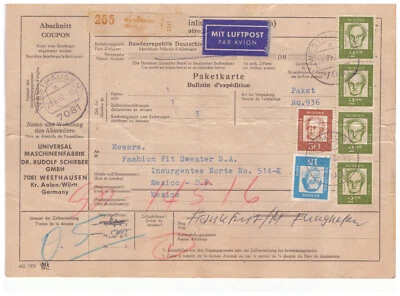 GERMAN 1962 REGISTERED PACKET MAIL FROM WURTT TO MEXICO YE18 - Image 1 of 2
