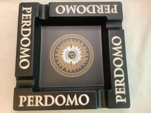 Perdomo Cigar Ashtray Black & Gold Logo Melamine 4 Finger Square 9.5" C2 - Picture 1 of 6
