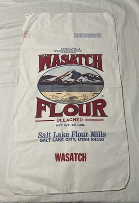 Saco de tela de harina Wasatch vintage BOLSO ALGODÓN SLC UT 16" X 29" 50 libras Foto 1 de 4