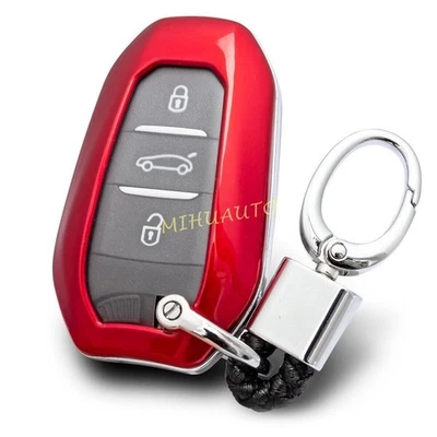 For Peugeot 508 2008 3008 5008 Citroen DS Red Car Key Fob Chain Case Hard Cover - Image 1 of 4