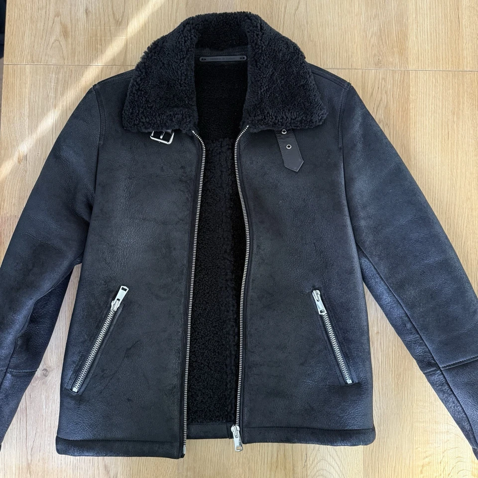 REISS Kyelder Black Shearling Jacket T41968 Size S - Image 1 of 4