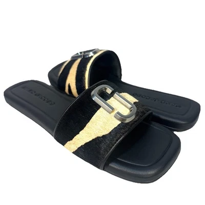 MARC JACOBS Womens J Logo Zebra Pony Hair Slide Sandals Black (MSRP $250) - Image 1 of 4