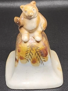 Vintage Japan Ceramic Bear Bell Square Base Hand Painted Woodland Animal Decor - Picture 1 of 5