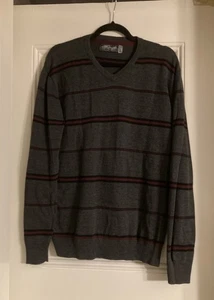 Suéter tejido manga larga retrofit para hombre a rayas gris/negro/granate talla L - Imagen 1 de 9