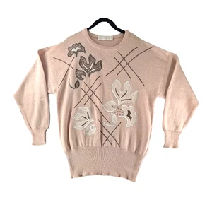 ESCADA Margaretha Ley Sweater Womens Sz 38 Pink Embroidery Beads VTG 80s READ - Picture 1 of 10