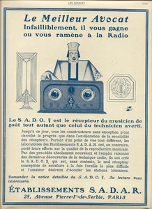 1929 ANCIENNE PUBLICITÉ PAPIER ORIGINALE T.S.F. (RADIO) S.A.D.O. V LE RÉCEPTEUR - Picture 1 of 1