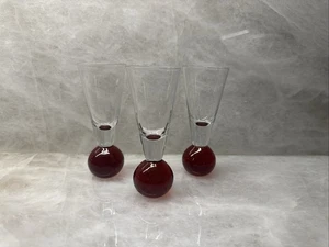SET OF 3 Cordial Shot Glass Red Bubble Ball Bottom Base Glasses 4.5" handblown - Picture 1 of 5
