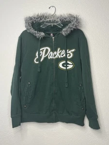 NFL Green Bay Packers Fur Hoody Sz L Womens Sherpa Lined Full Zip Sweatshirt - Picture 1 of 13