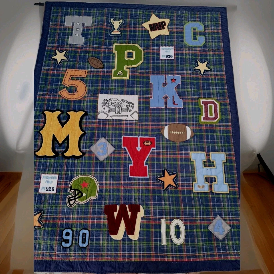 4 Pottery Barn Kids Boy Blanket Quilt 69"X 98" Sports Eddie Bauer 2 Shams 1 case - Image 1 of 4
