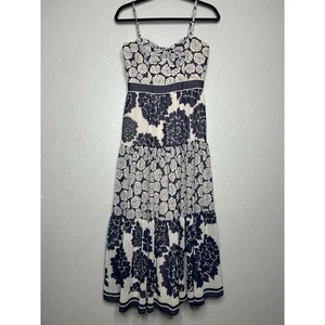 Eliza J Navy & Blush Pink Midi Tiered Sun Dress Floral Feminine Romantic Size 4 - Picture 1 of 11