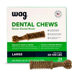 Amazon Brand - Dental Chews - Green Dental Brush for Dogs, Large, Unflavored,... - Picture 1 of 9