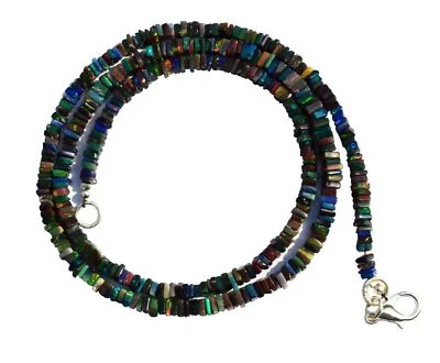 Black Ethiopian Opal 4mm Size Rainbow Fire Square Heishi Beads Necklace 19" - Image 1 of 4