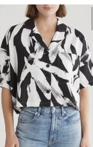 DKNY Sport Women's Print Boxy Camp Short Sleeve Shirt Black & White size XL NWT - Picture 1 of 6
