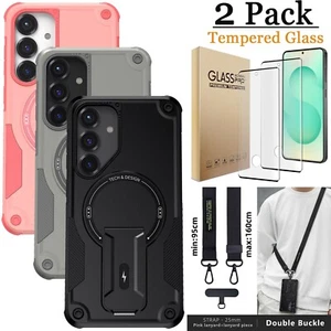 Stand Holder Case Cover+Chain / Tempered Glass For Samsung Galaxy S25 Plus/Ultra - Picture 1 of 33