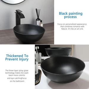 Artificial Stone Wash Basin Round Sink Black Bathroom Sink Mixer Faucet Drain - Picture 1 of 15
