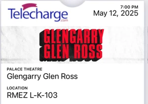 Glengarry glen ross tickets palace theater - 2 tickets for May 12 2025 - Picture 1 of 1
